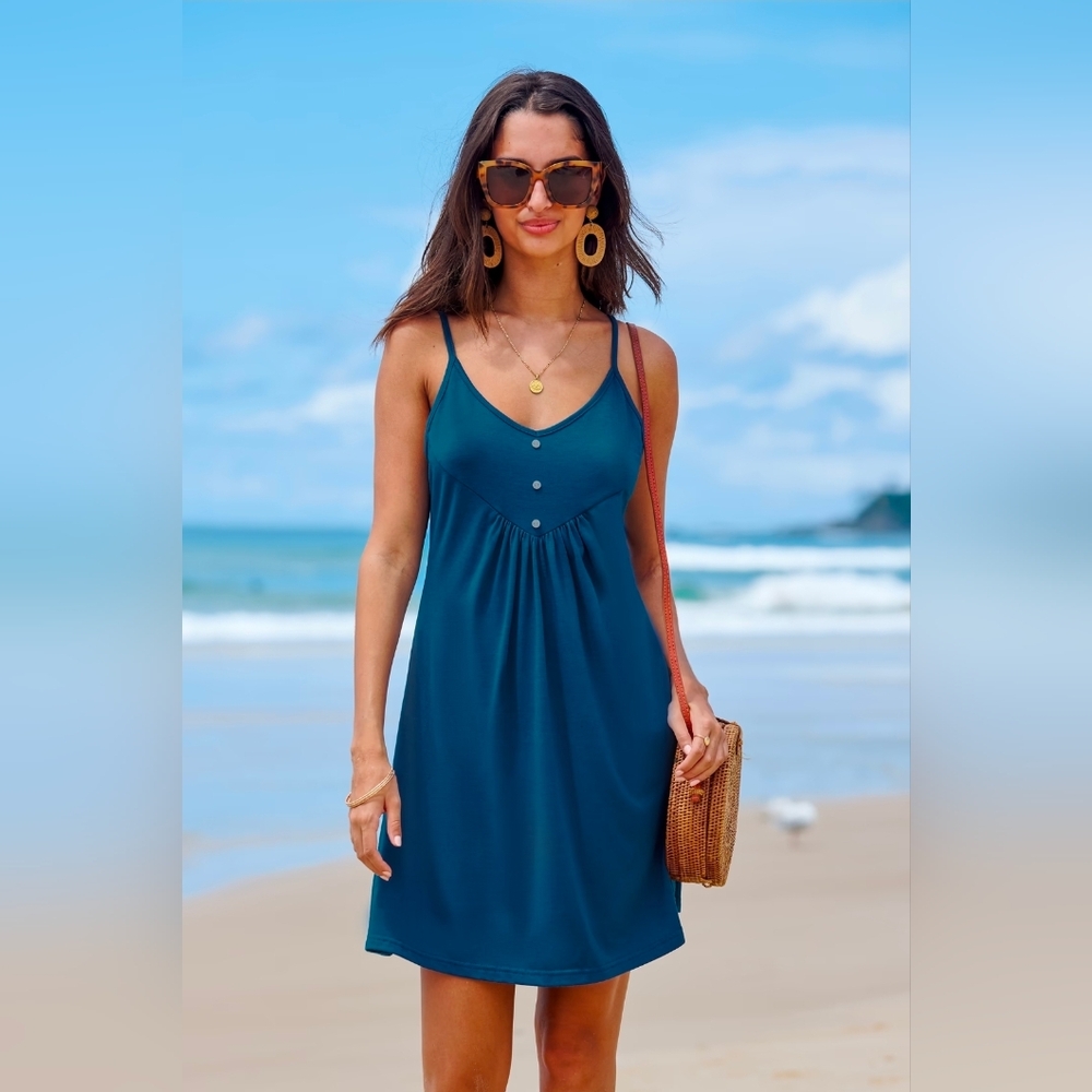 NWT Cupshe Blue Sleeveless Scoop Neck Jersey Dress, Large